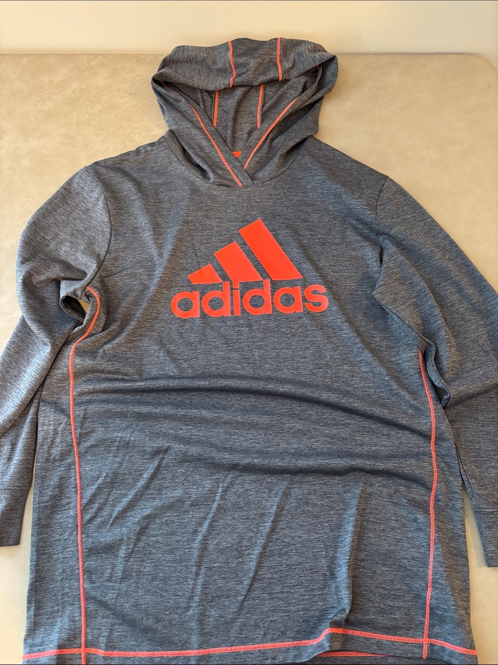 adidas Heather Gray T-Shirt Hoodie with Coral Accents